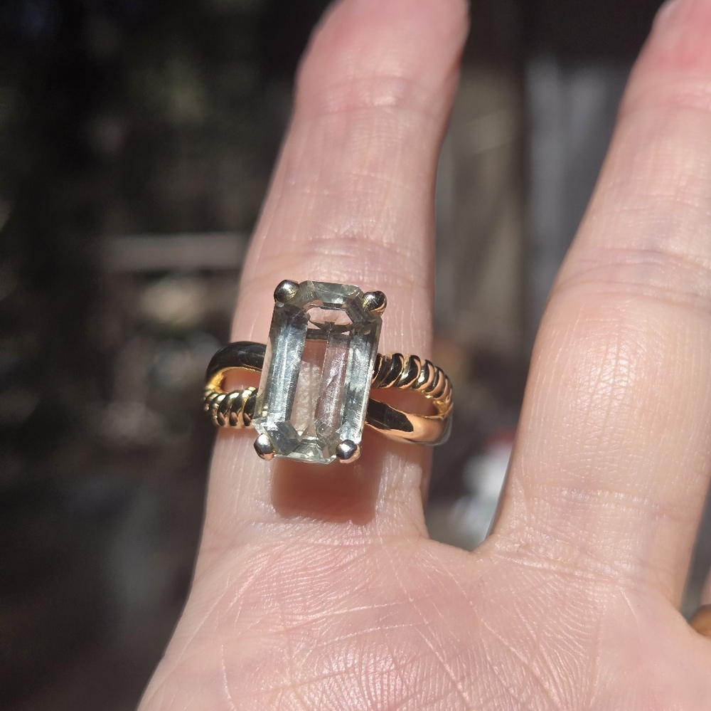 Green Amethyst 8k emerald cut sterling & gold ring sz9 - Picture 10 of 11